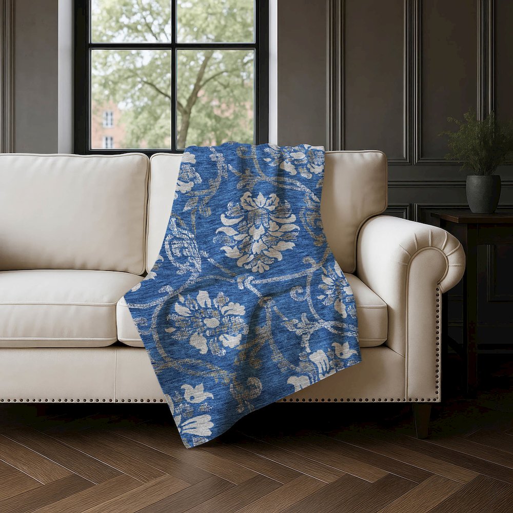 Premium Machine Washable ASB762 Blue 50" x 70" Sherpa Throw Blanket. Picture 4