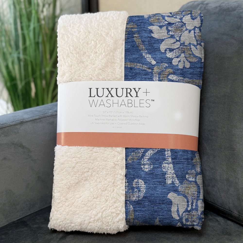 Premium Machine Washable ASB762 Blue 50" x 70" Sherpa Throw Blanket. Picture 3