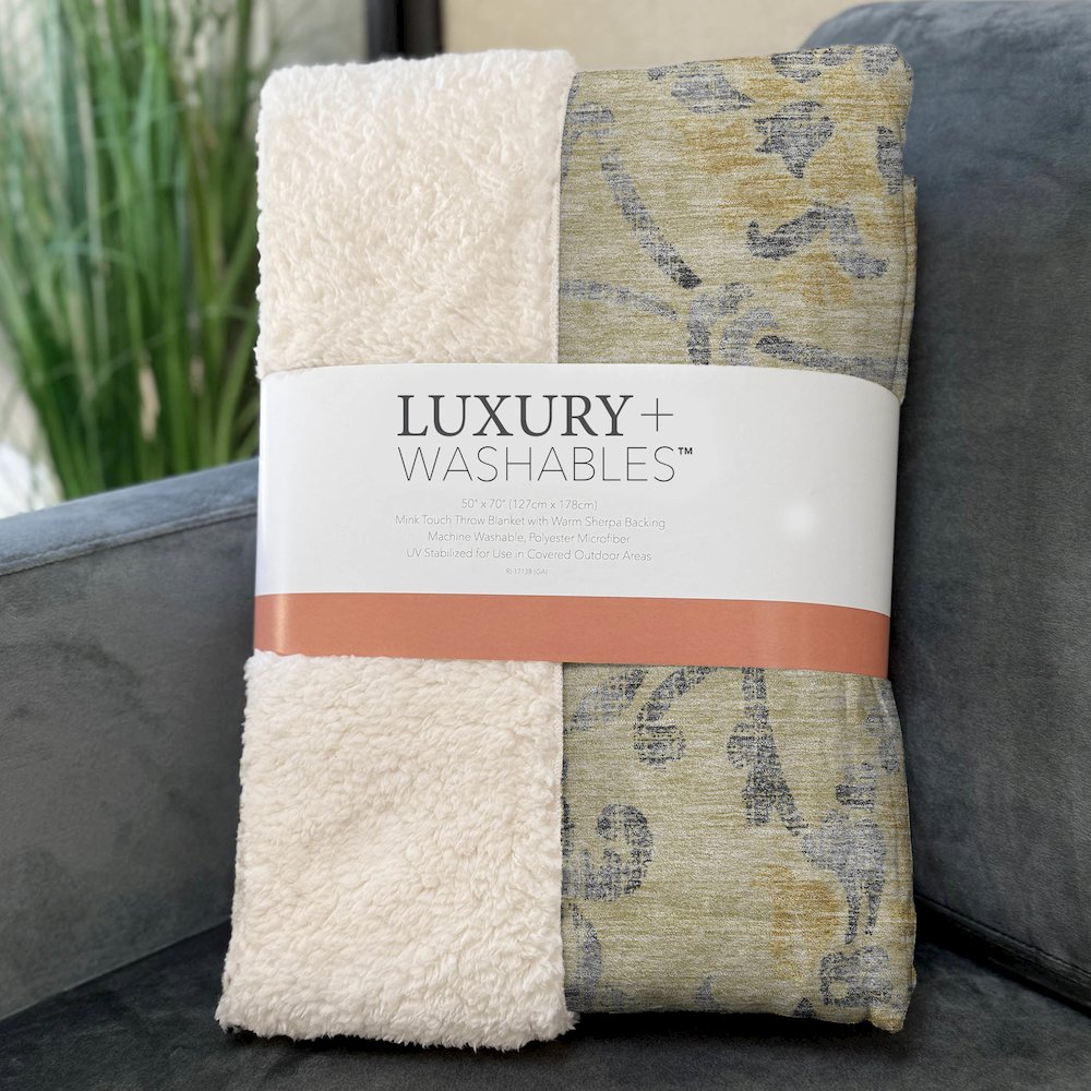 Premium Machine Washable ASB762 Gold 50" x 70" Sherpa Throw Blanket. Picture 3