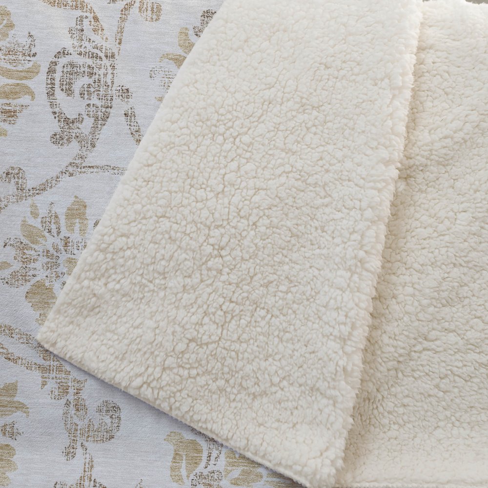 Premium Machine Washable ASB762 Ivory 50" x 70" Sherpa Throw Blanket. Picture 2
