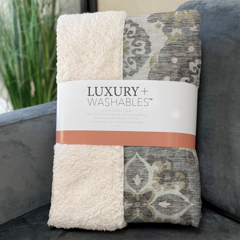 Premium Machine Washable ASB763 Beige 50" x 70" Sherpa Throw Blanket. Picture 3
