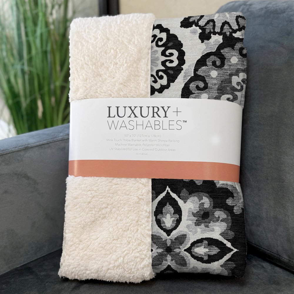Premium Machine Washable ASB763 Black 50" x 70" Sherpa Throw Blanket. Picture 3