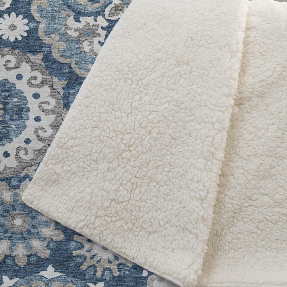 Premium Machine Washable ASB763 Blue 50" x 70" Sherpa Throw Blanket. Picture 2