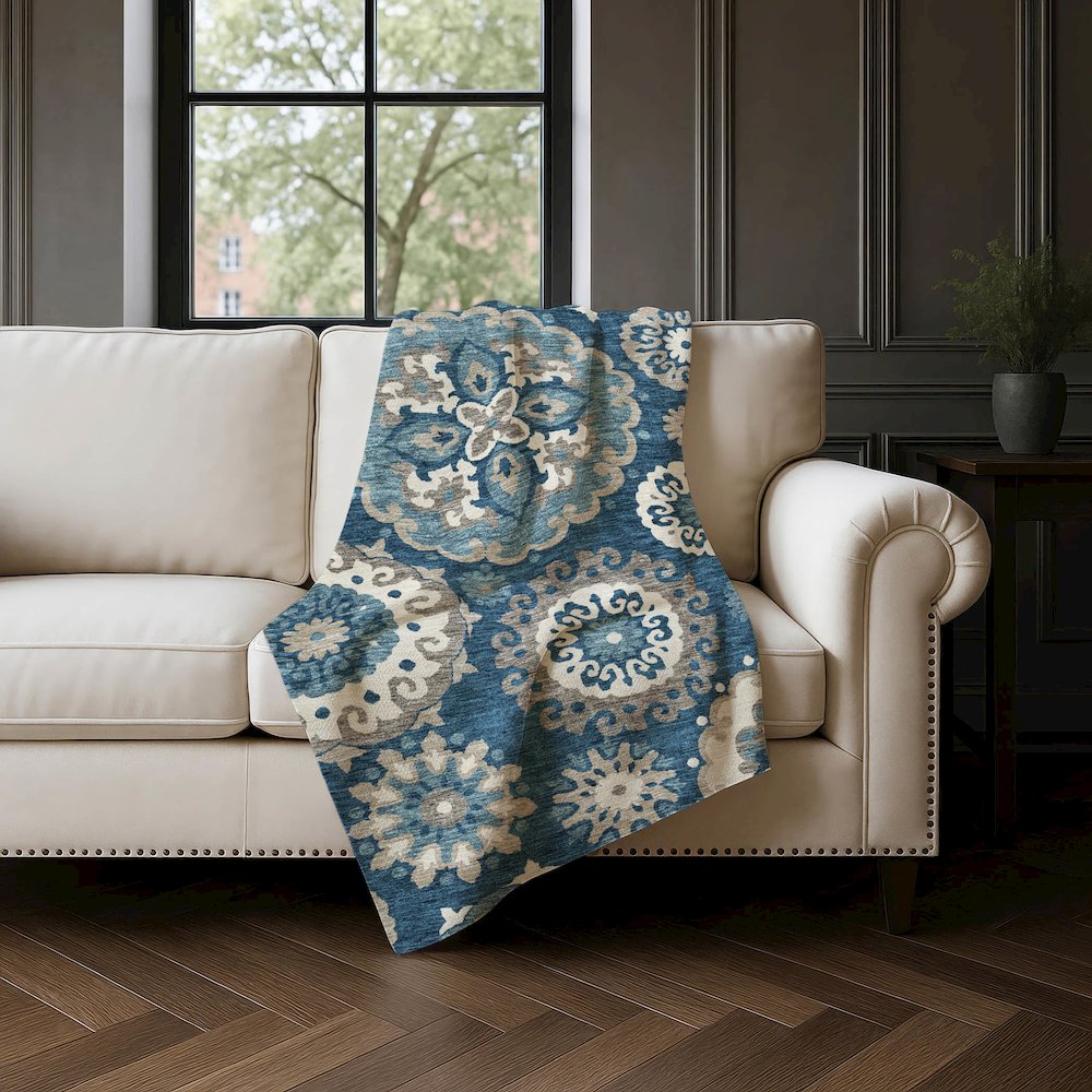 Premium Machine Washable ASB763 Blue 50" x 70" Sherpa Throw Blanket. Picture 4