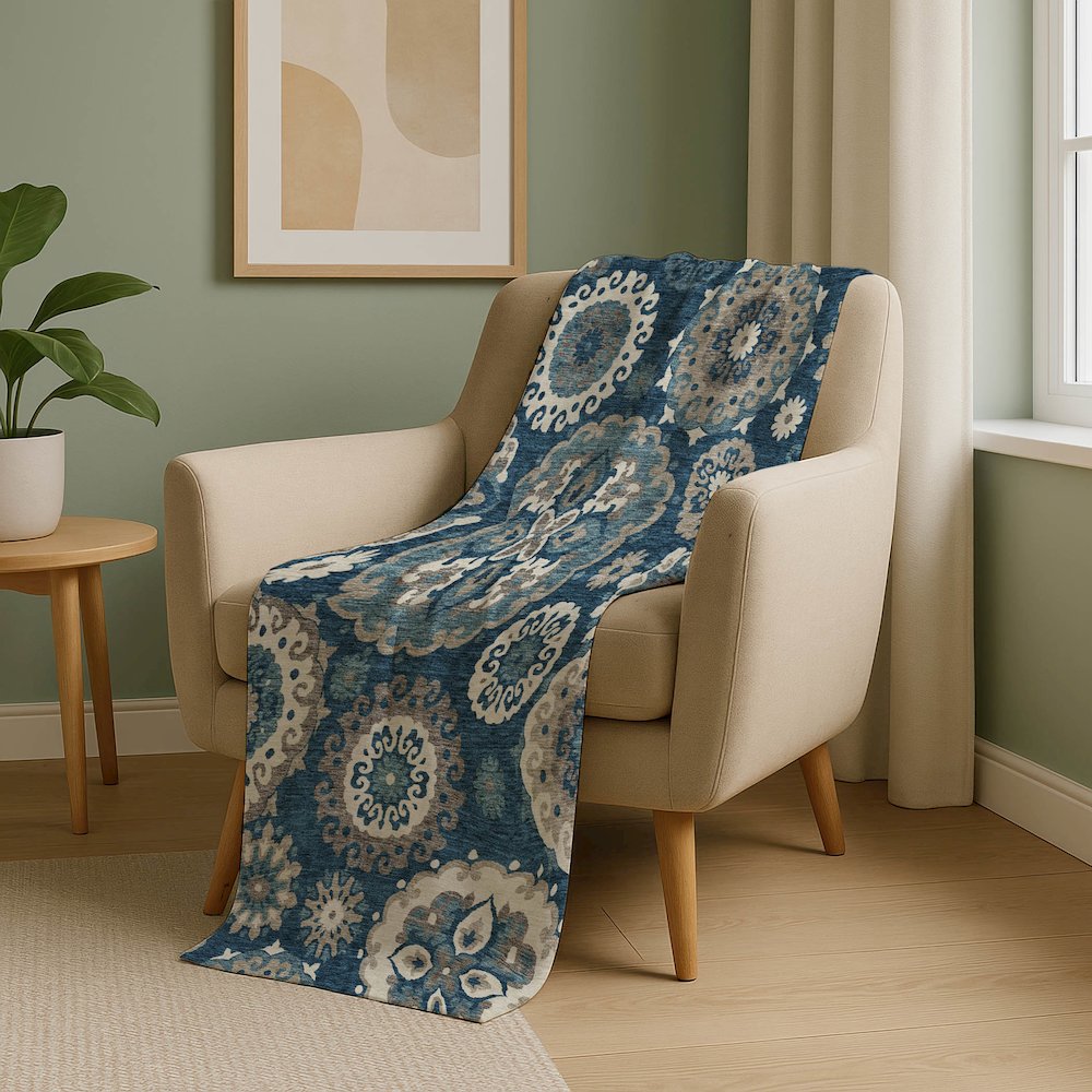 Premium Machine Washable ASB763 Blue 50" x 70" Sherpa Throw Blanket. Picture 5