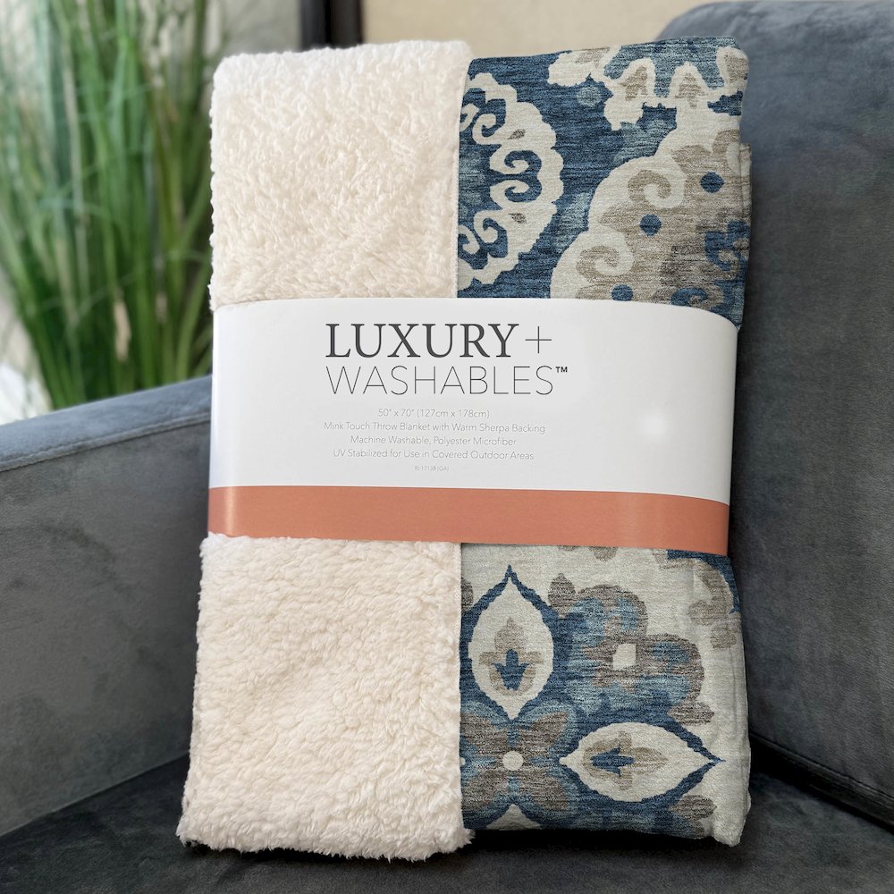 Premium Machine Washable ASB763 Blue 50" x 70" Sherpa Throw Blanket. Picture 3