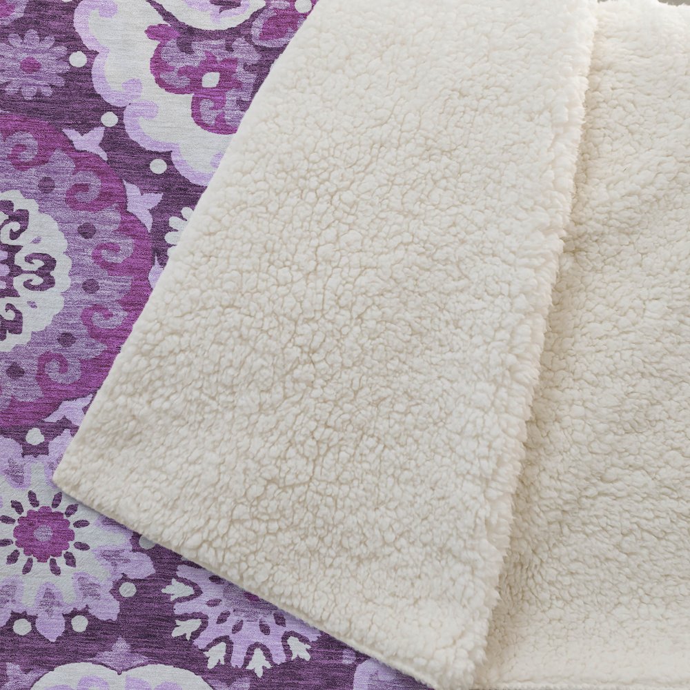 Premium Machine Washable ASB763 Eggplant 50" x 70" Sherpa Throw Blanket. Picture 2