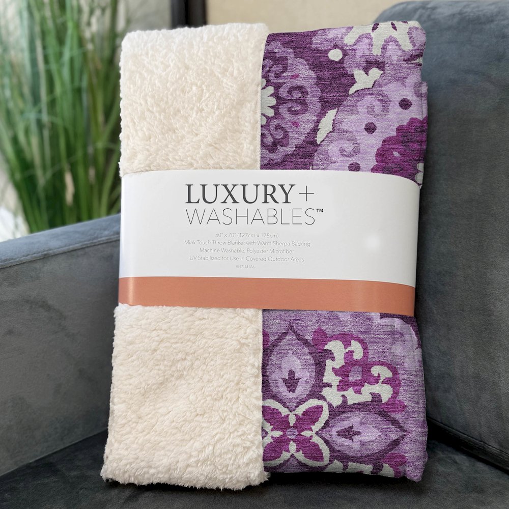Premium Machine Washable ASB763 Eggplant 50" x 70" Sherpa Throw Blanket. Picture 3