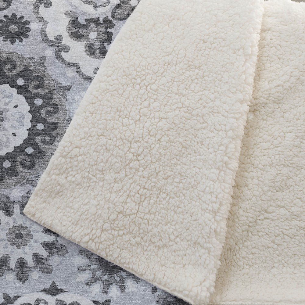 Premium Machine Washable ASB763 Silver 50" x 70" Sherpa Throw Blanket. Picture 2