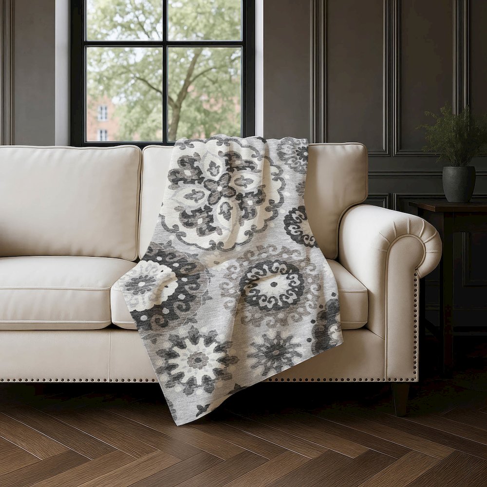Premium Machine Washable ASB763 Silver 50" x 70" Sherpa Throw Blanket. Picture 4