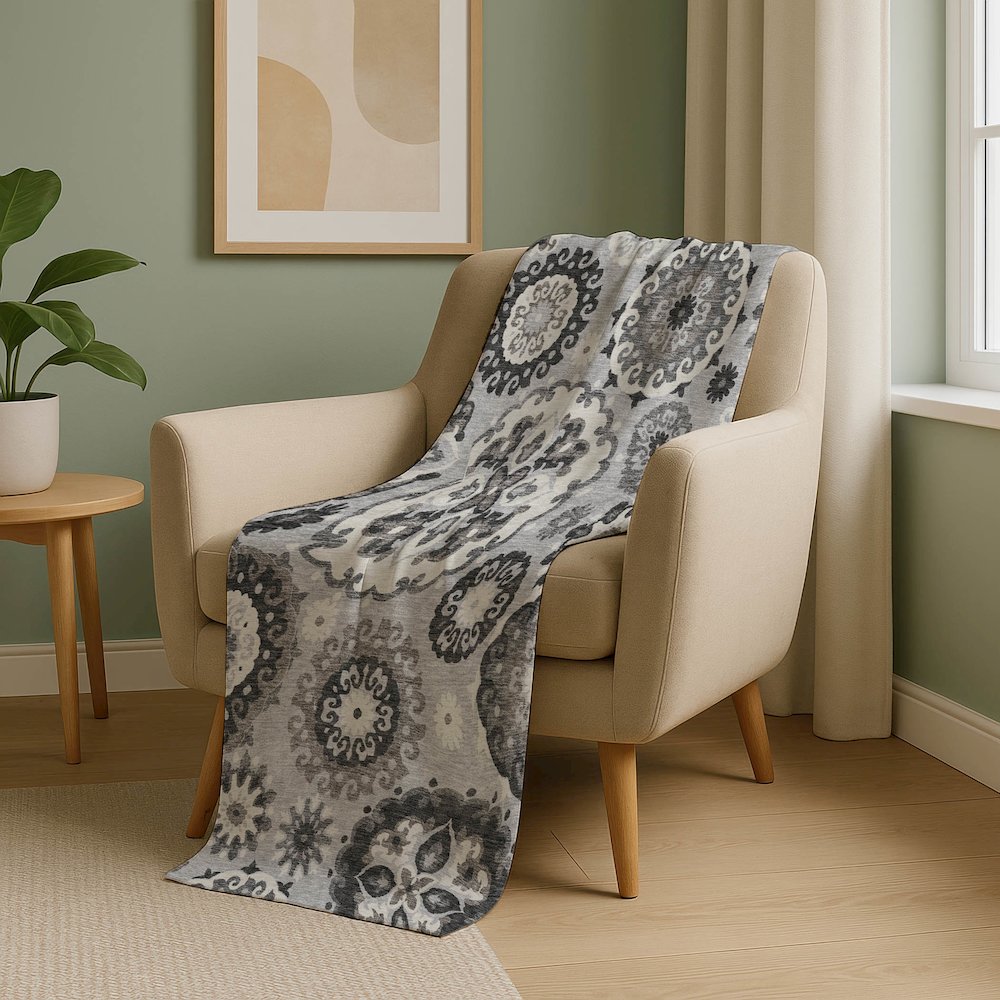 Premium Machine Washable ASB763 Silver 50" x 70" Sherpa Throw Blanket. Picture 5