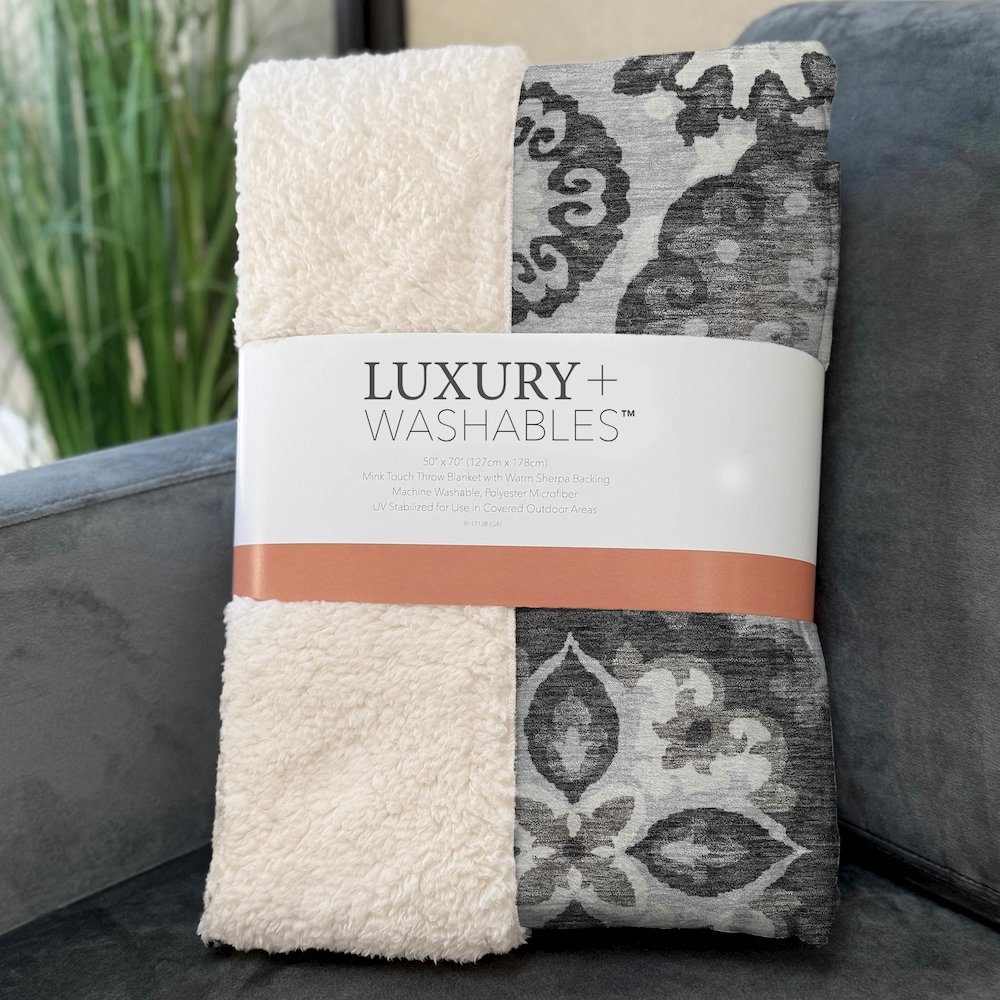 Premium Machine Washable ASB763 Silver 50" x 70" Sherpa Throw Blanket. Picture 3