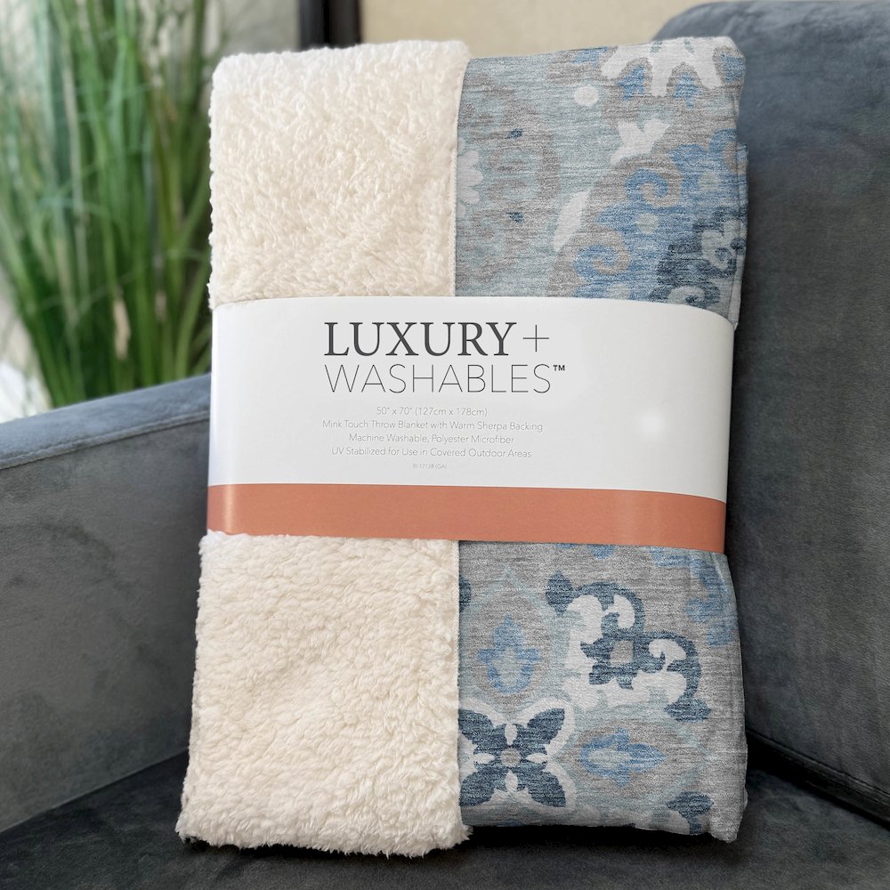 Premium Machine Washable ASB763 Sky 50" x 70" Sherpa Throw Blanket. Picture 3