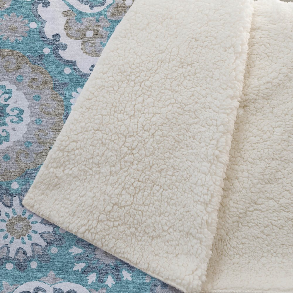 Premium Machine Washable ASB763 Teal 50" x 70" Sherpa Throw Blanket. Picture 2