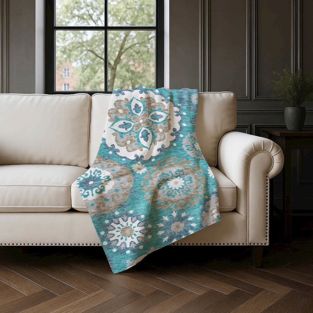 Premium Machine Washable ASB763 Teal 50" x 70" Sherpa Throw Blanket. Picture 4