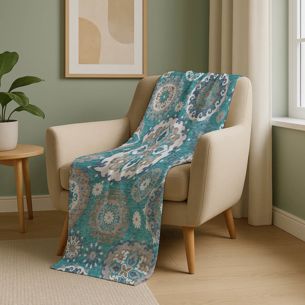 Premium Machine Washable ASB763 Teal 50" x 70" Sherpa Throw Blanket. Picture 5