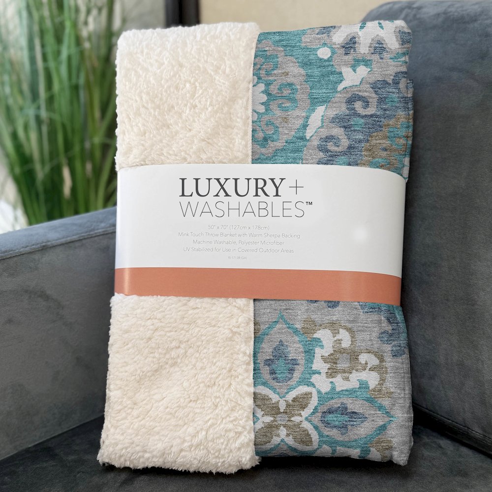 Premium Machine Washable ASB763 Teal 50" x 70" Sherpa Throw Blanket. Picture 3