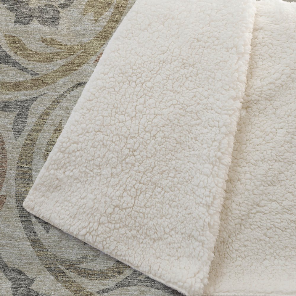 Premium Machine Washable ASB764 Beige 50" x 70" Sherpa Throw Blanket. Picture 2