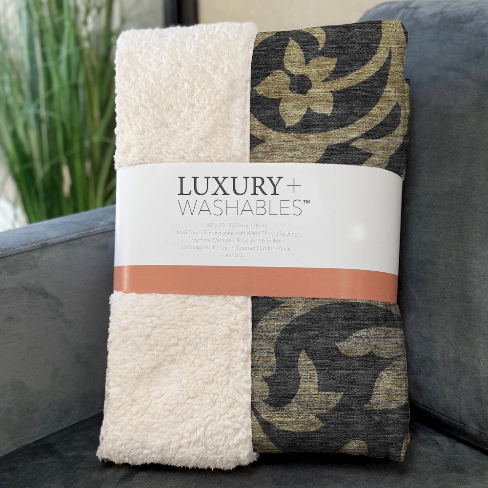 Premium Machine Washable ASB764 Black 50" x 70" Sherpa Throw Blanket. Picture 3