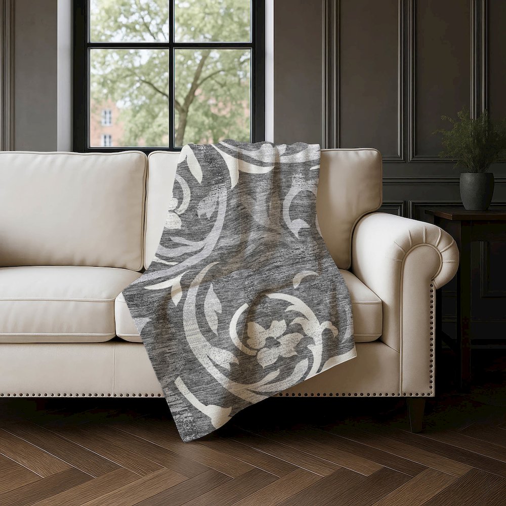Premium Machine Washable ASB764 Charcoal 50" x 70" Sherpa Throw Blanket. Picture 4