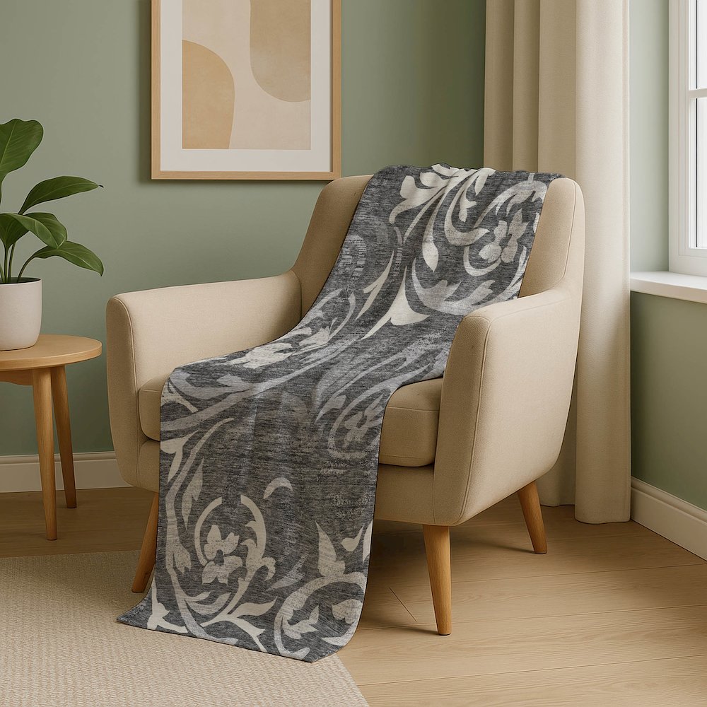Premium Machine Washable ASB764 Charcoal 50" x 70" Sherpa Throw Blanket. Picture 5