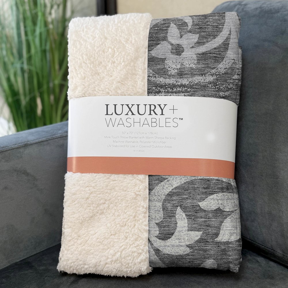 Premium Machine Washable ASB764 Charcoal 50" x 70" Sherpa Throw Blanket. Picture 3