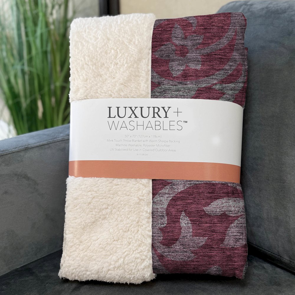 Premium Machine Washable ASB764 Garnet 50" x 70" Sherpa Throw Blanket. Picture 3