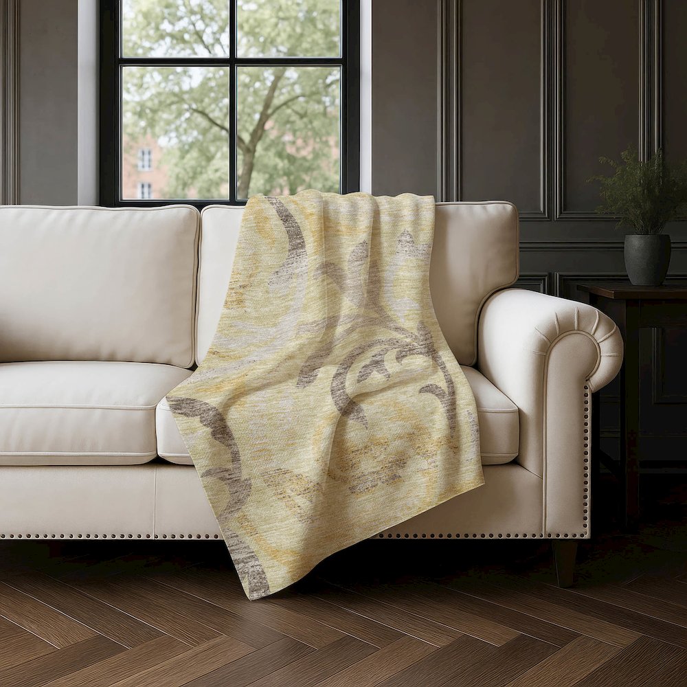 Premium Machine Washable ASB764 Gold 50" x 70" Sherpa Throw Blanket. Picture 4