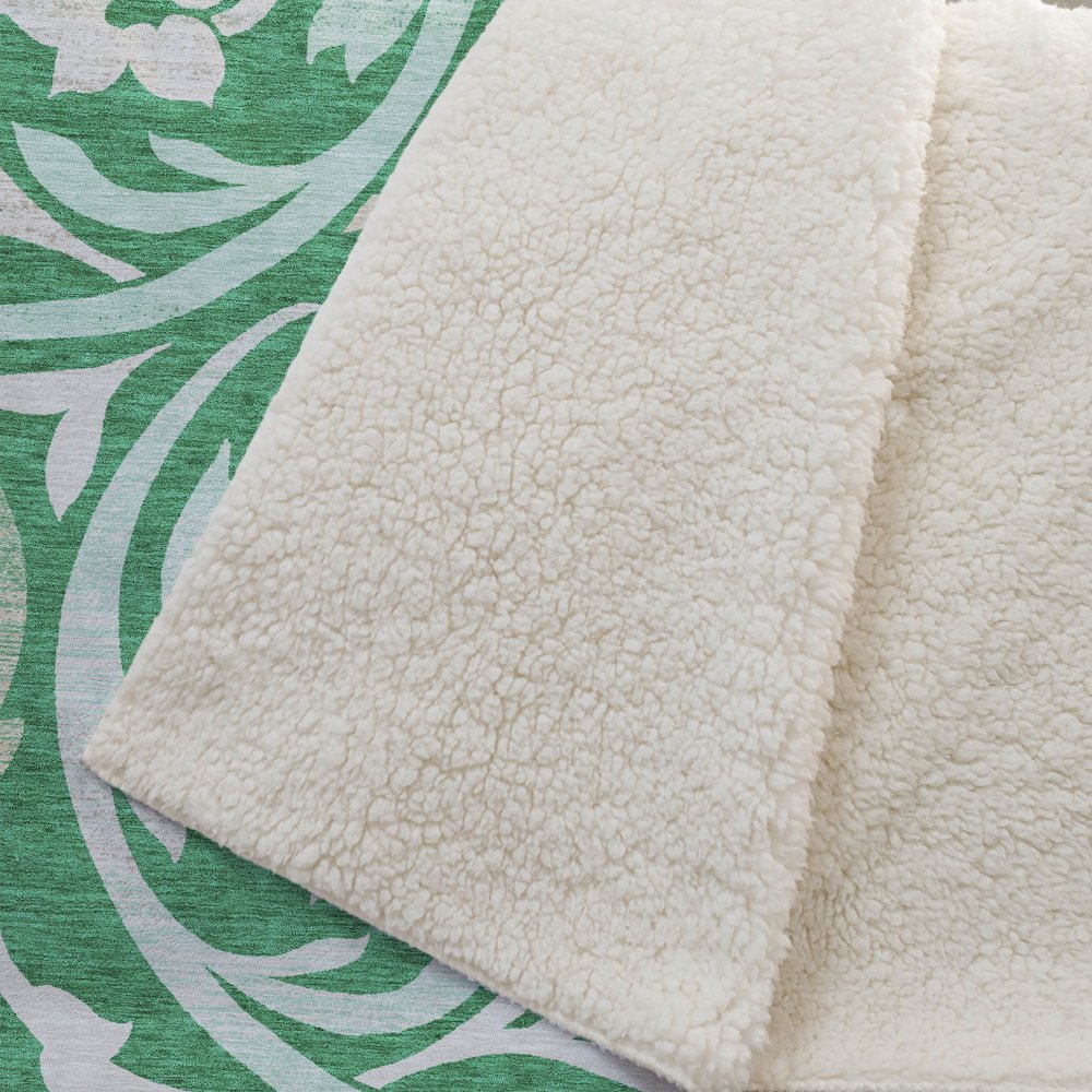 Premium Machine Washable ASB764 Green 50" x 70" Sherpa Throw Blanket. Picture 2