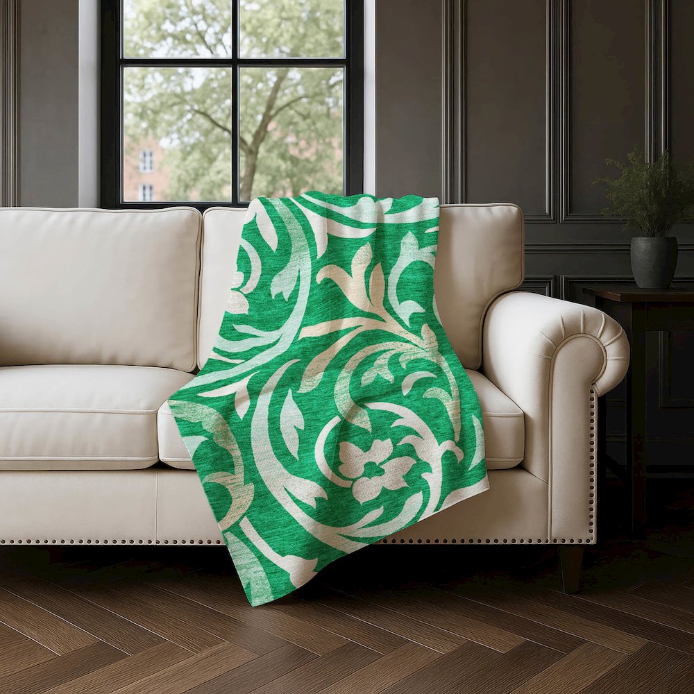 Premium Machine Washable ASB764 Green 50" x 70" Sherpa Throw Blanket. Picture 4