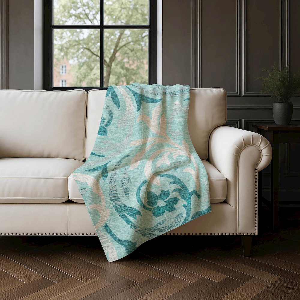 Premium Machine Washable ASB764 Teal 50" x 70" Sherpa Throw Blanket. Picture 4