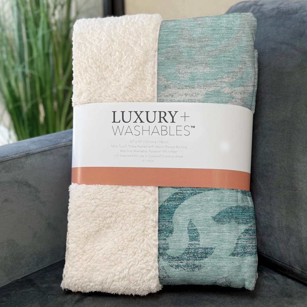 Premium Machine Washable ASB764 Teal 50" x 70" Sherpa Throw Blanket. Picture 3