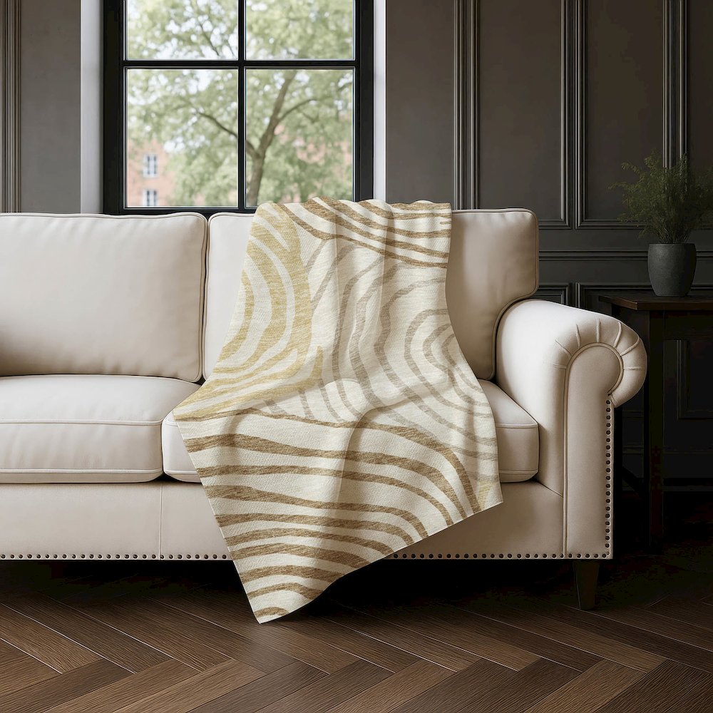 Premium Machine Washable ASB765 Gold 50" x 70" Sherpa Throw Blanket. Picture 4