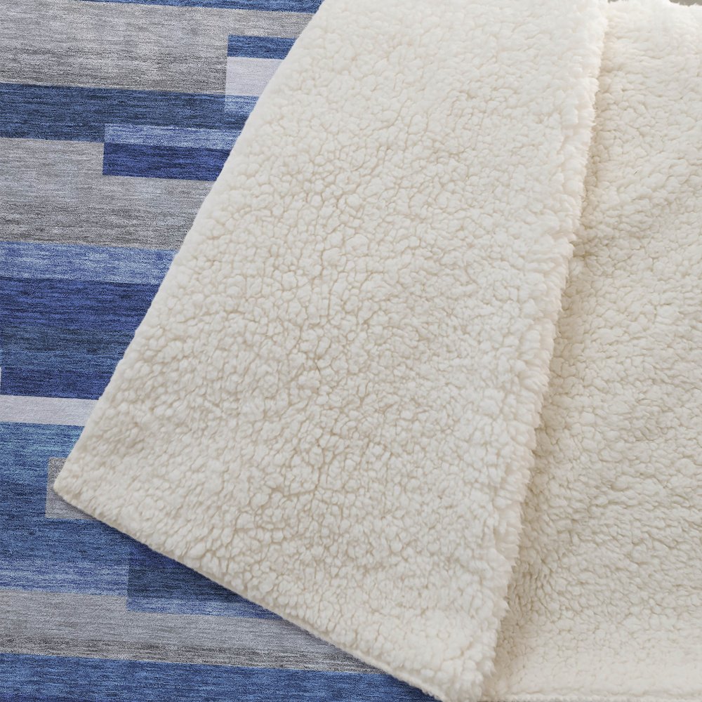 Premium Machine Washable ASB766 Blue 50" x 70" Sherpa Throw Blanket. Picture 2