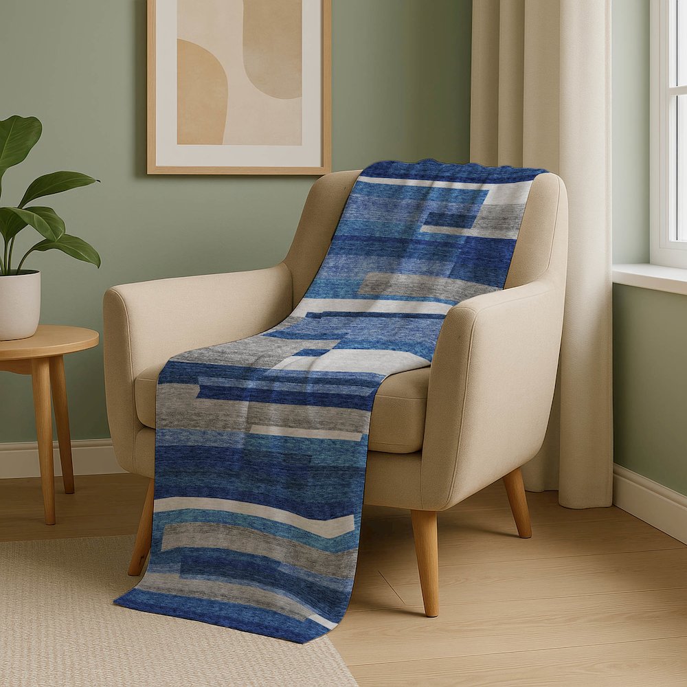 Premium Machine Washable ASB766 Blue 50" x 70" Sherpa Throw Blanket. Picture 5