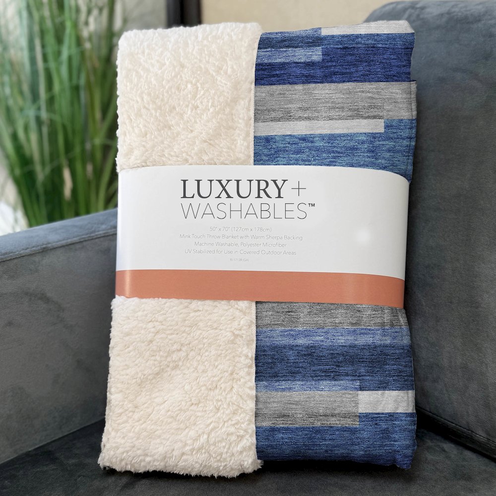 Premium Machine Washable ASB766 Blue 50" x 70" Sherpa Throw Blanket. Picture 3