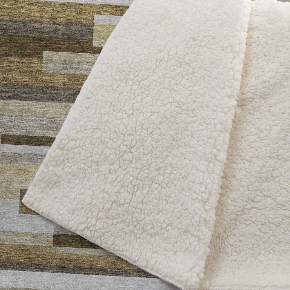Premium Machine Washable ASB766 Khaki 50" x 70" Sherpa Throw Blanket. Picture 2