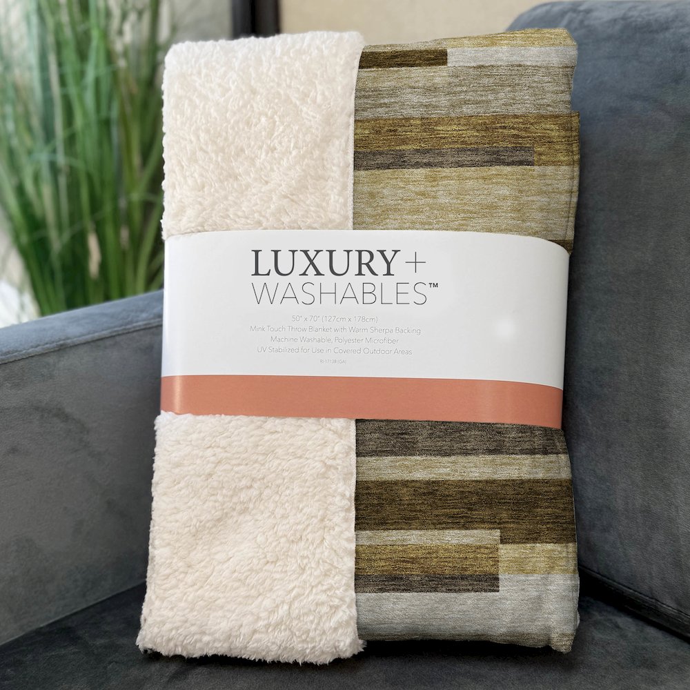 Premium Machine Washable ASB766 Khaki 50" x 70" Sherpa Throw Blanket. Picture 3