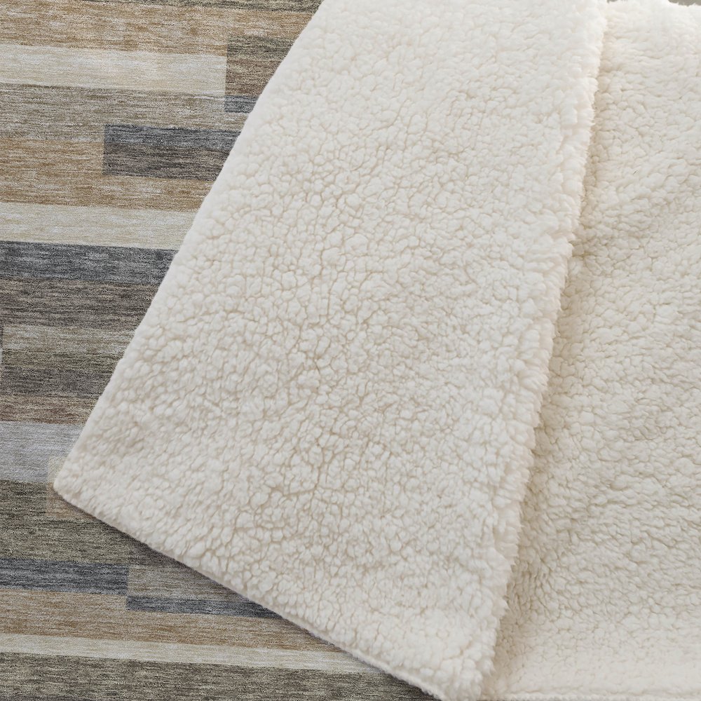 Premium Machine Washable ASB766 Taupe 50" x 70" Sherpa Throw Blanket. Picture 2