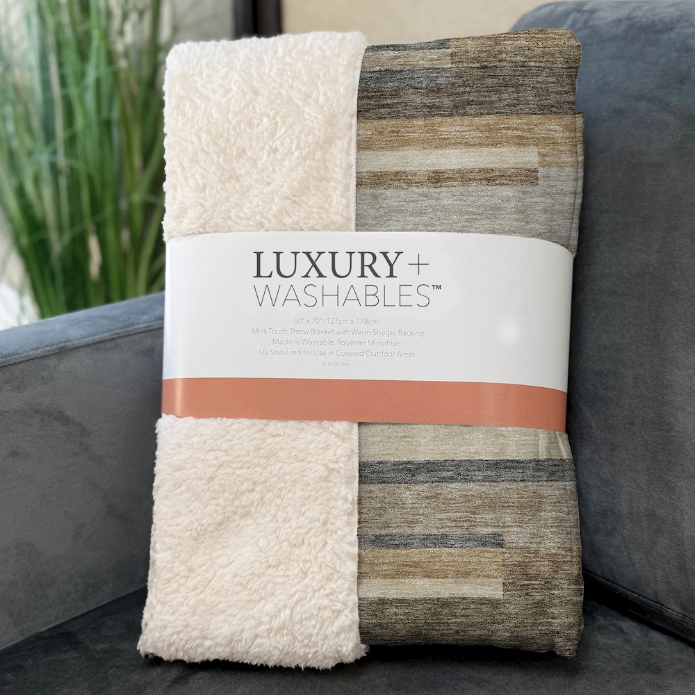 Premium Machine Washable ASB766 Taupe 50" x 70" Sherpa Throw Blanket. Picture 3