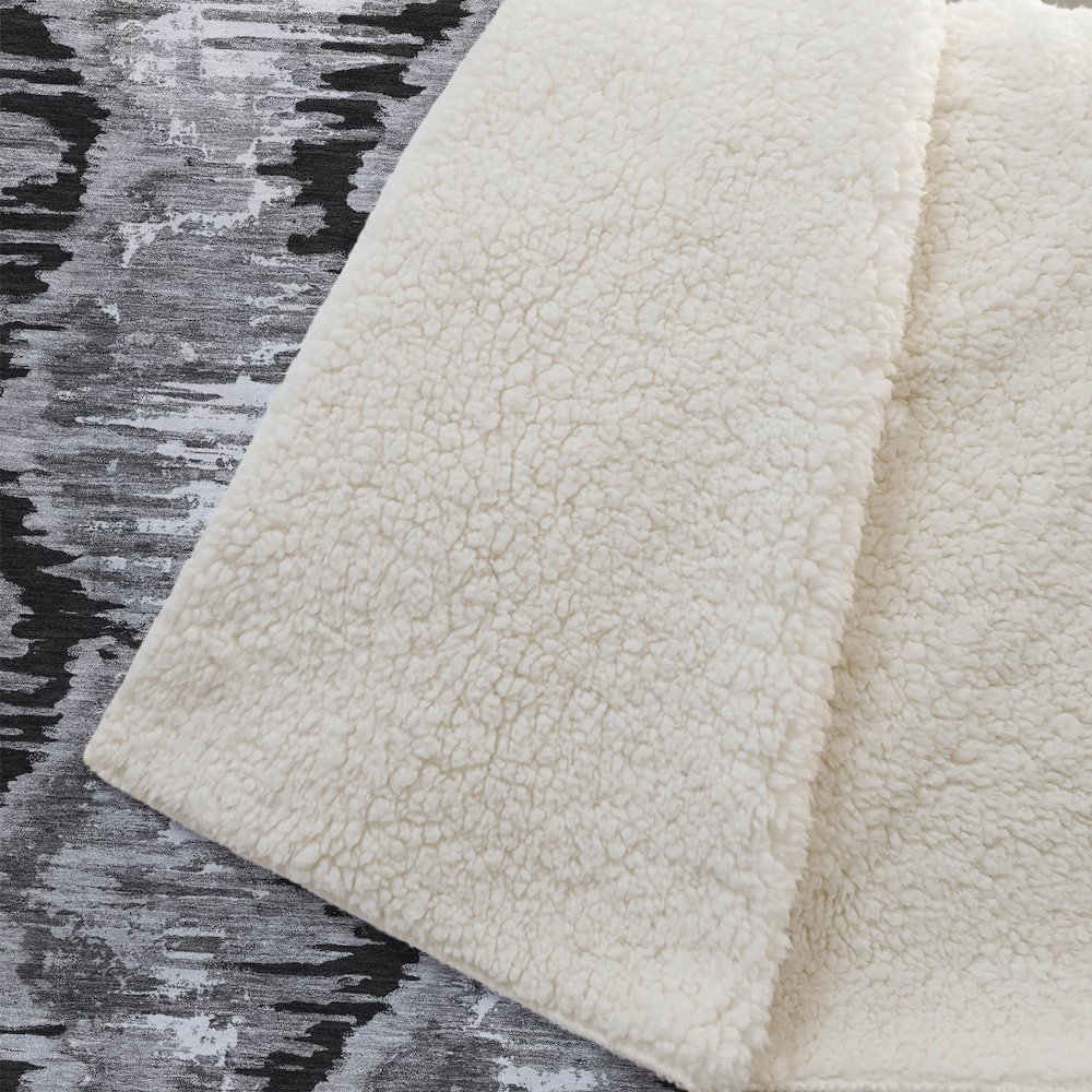 Premium Machine Washable ASB767 Black 50" x 70" Sherpa Throw Blanket. Picture 2