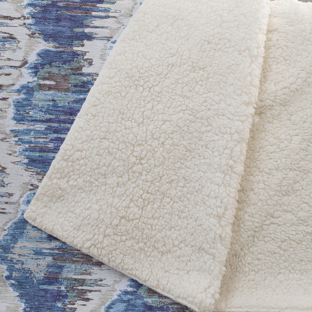 Premium Machine Washable ASB767 Blue 50" x 70" Sherpa Throw Blanket. Picture 2