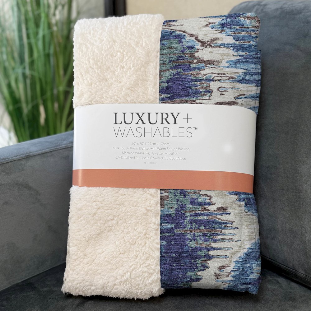 Premium Machine Washable ASB767 Blue 50" x 70" Sherpa Throw Blanket. Picture 3