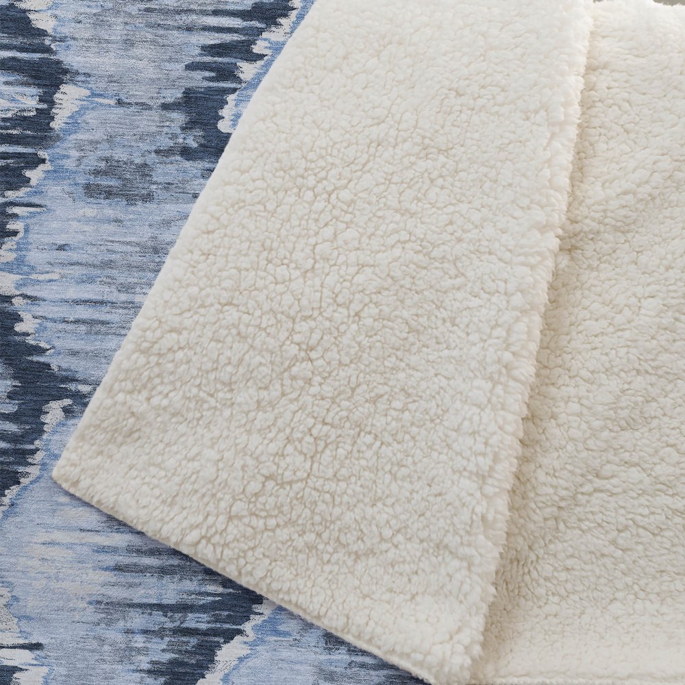 Premium Machine Washable ASB767 Navy 50" x 70" Sherpa Throw Blanket. Picture 2