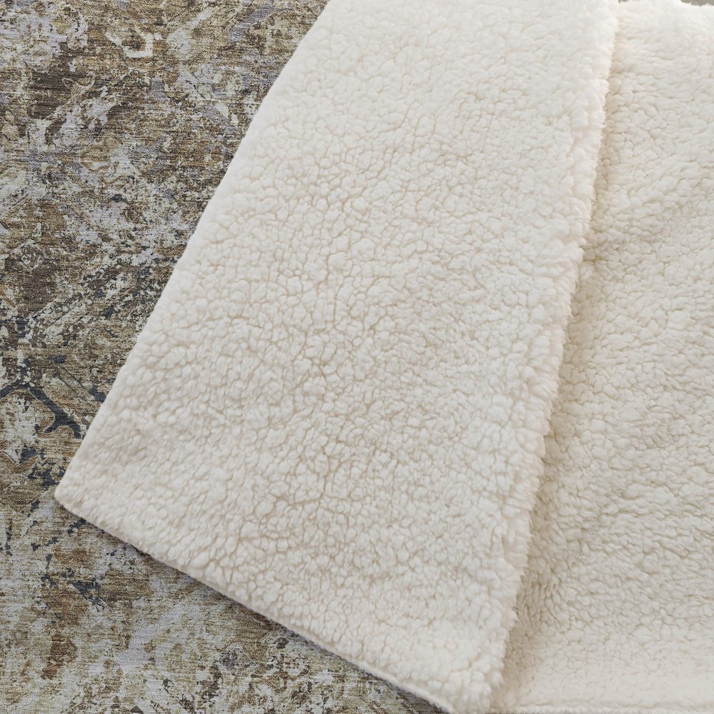Premium Machine Washable ASB768 Beige 50" x 70" Sherpa Throw Blanket. Picture 2