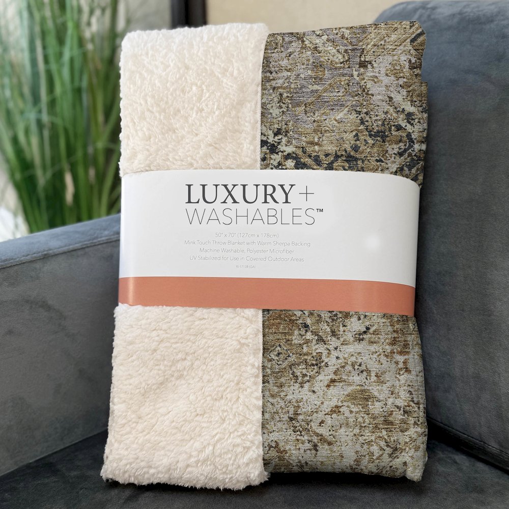 Premium Machine Washable ASB768 Beige 50" x 70" Sherpa Throw Blanket. Picture 3