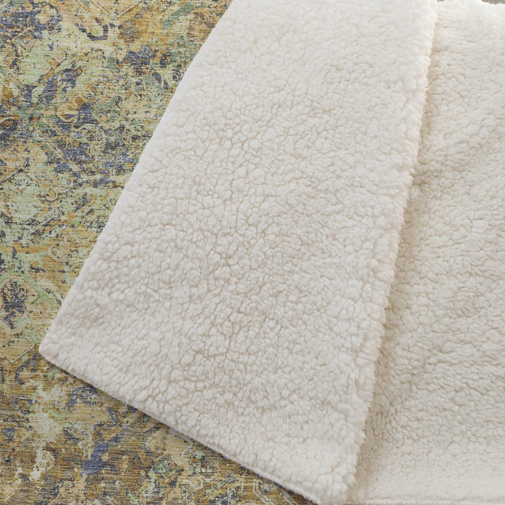 Premium Machine Washable ASB768 Gold 50" x 70" Sherpa Throw Blanket. Picture 2