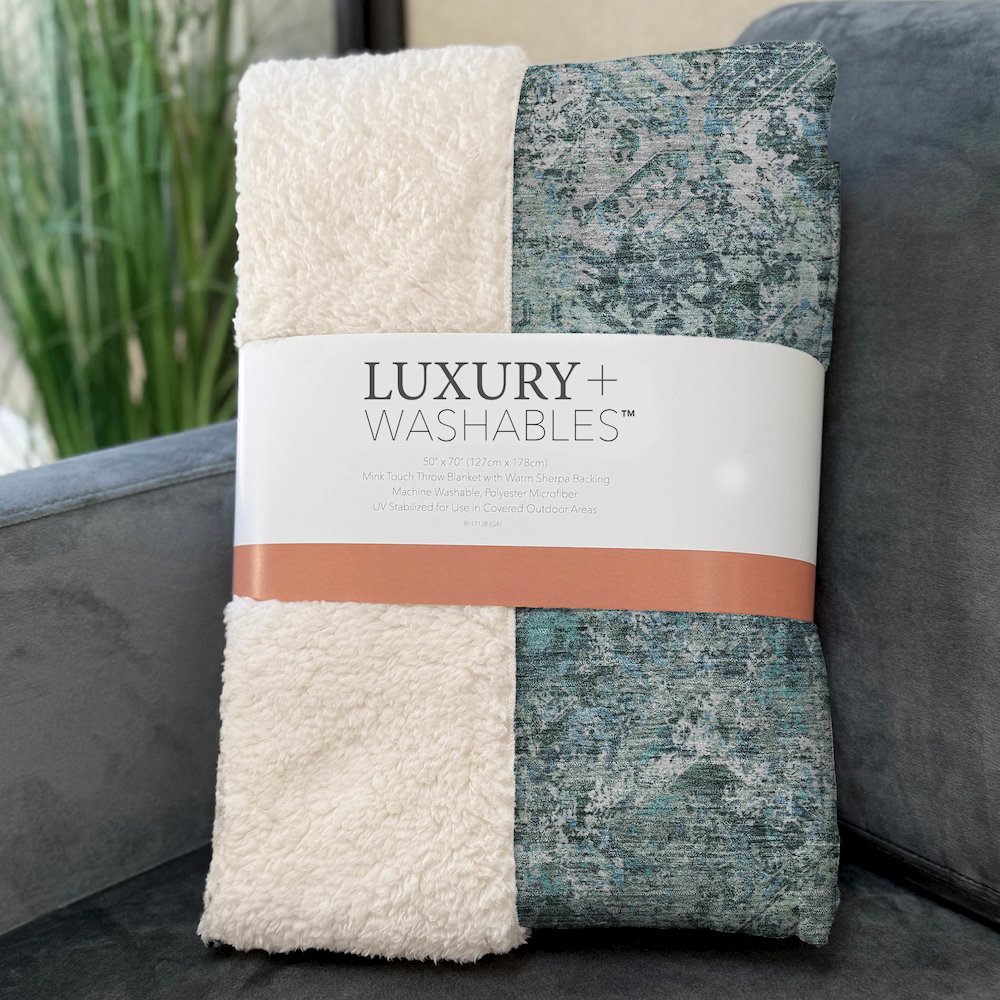Premium Machine Washable ASB768 Sage 50" x 70" Sherpa Throw Blanket. Picture 3