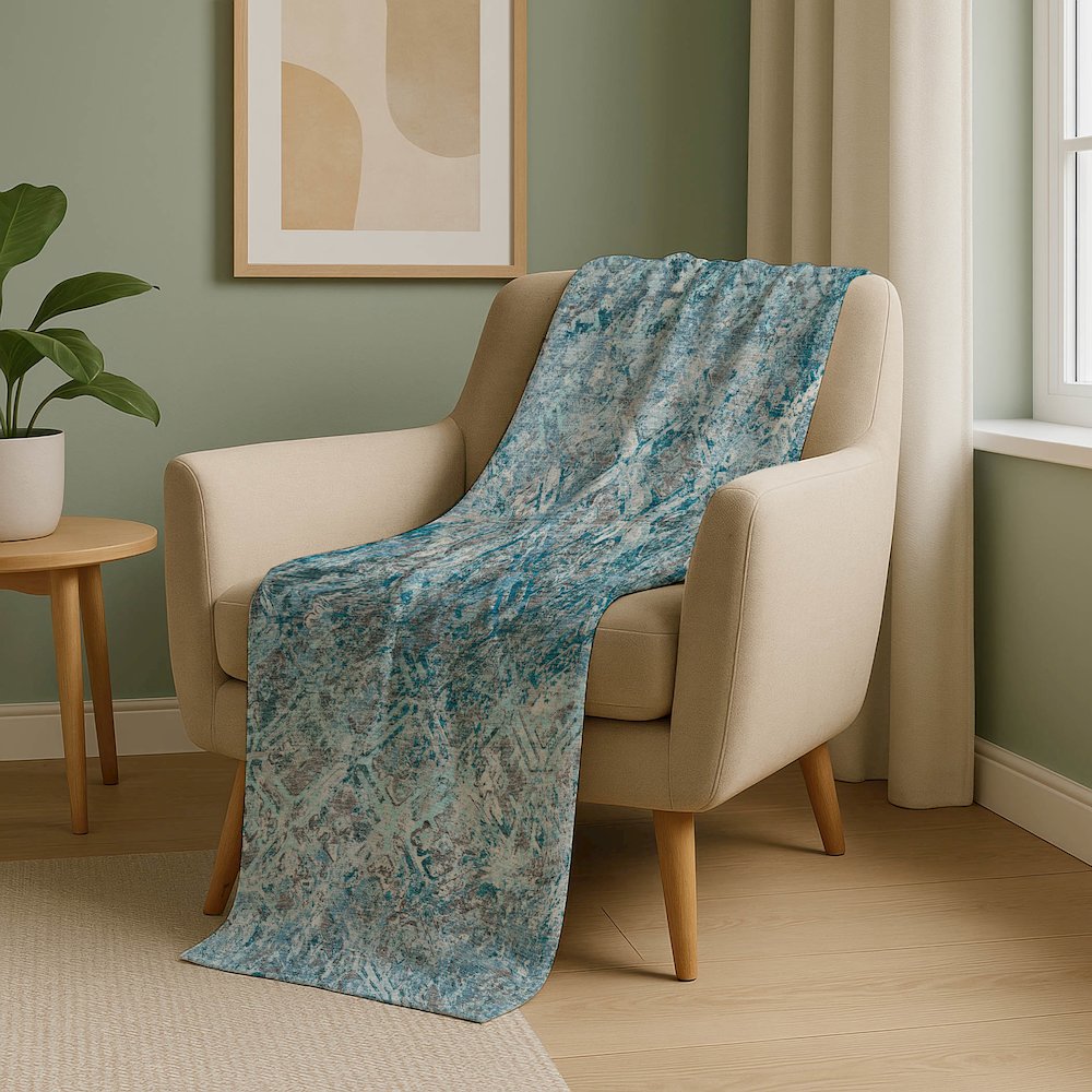 Premium Machine Washable ASB768 Teal 50" x 70" Sherpa Throw Blanket. Picture 5