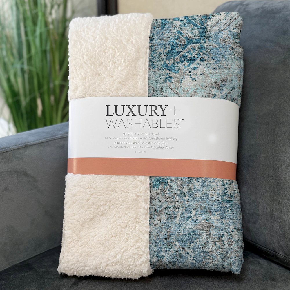 Premium Machine Washable ASB768 Teal 50" x 70" Sherpa Throw Blanket. Picture 3